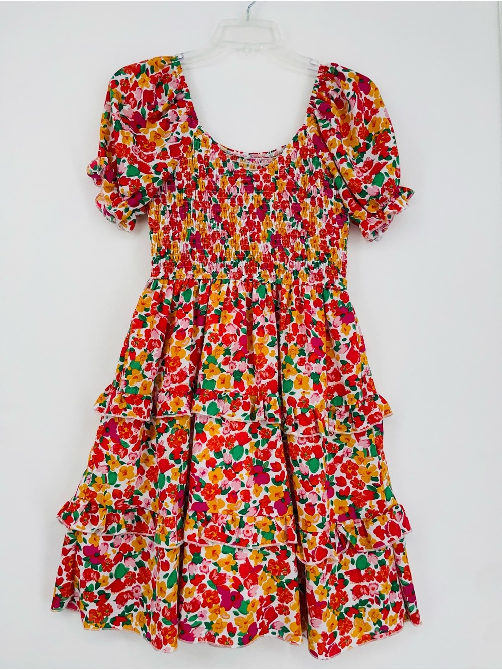 Women’s Multi-Colored Floral Smocked Tiered Dress, Size Medium